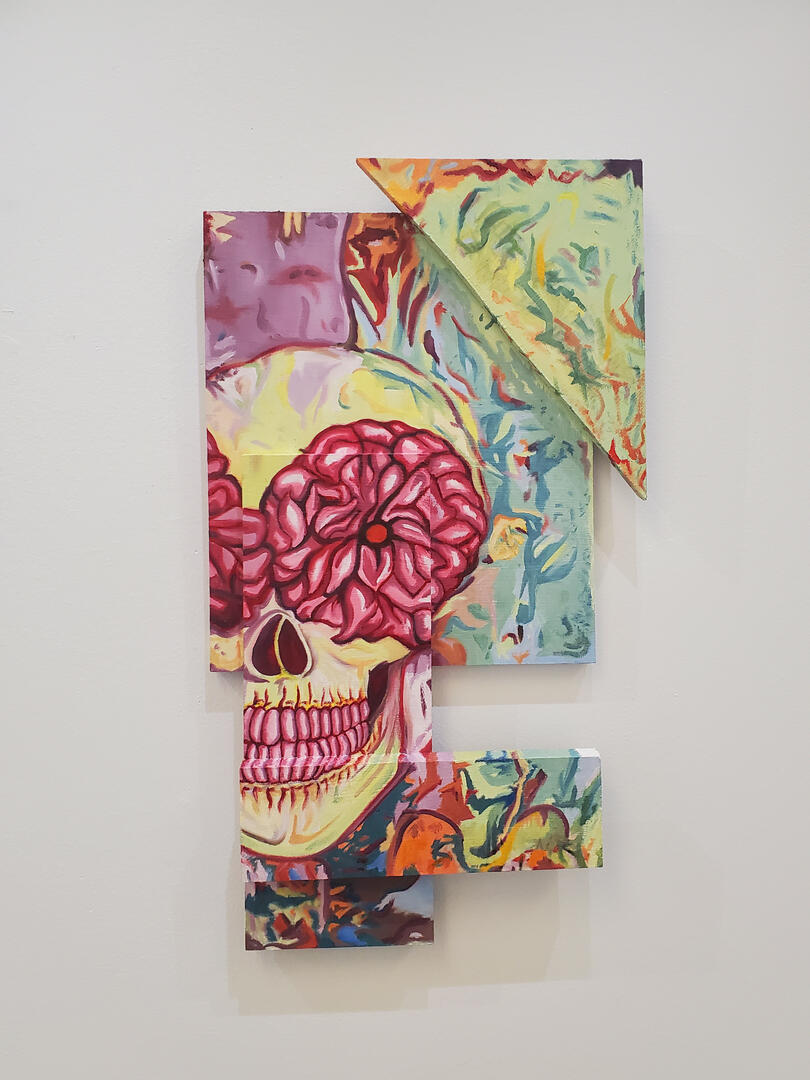 I Hope You Pay for Your Actions, It’s Only Fair, 2023, oil on wood, 13" × 24" × 2"