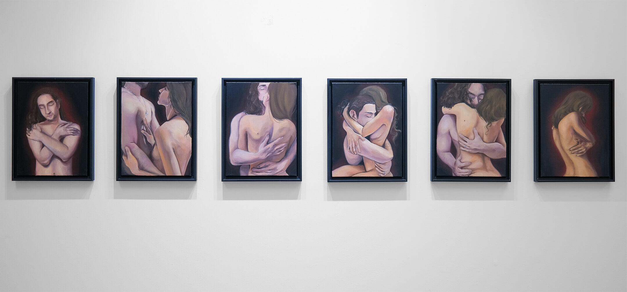 Embrace, 2023, oil on 6 stretched canvases, 12" × 16" each