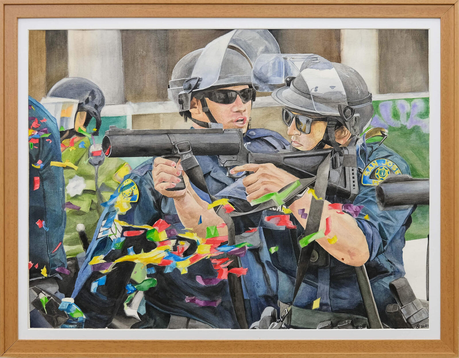 Confetti Cannon, 2021, watercolor on paper, 18" × 19"