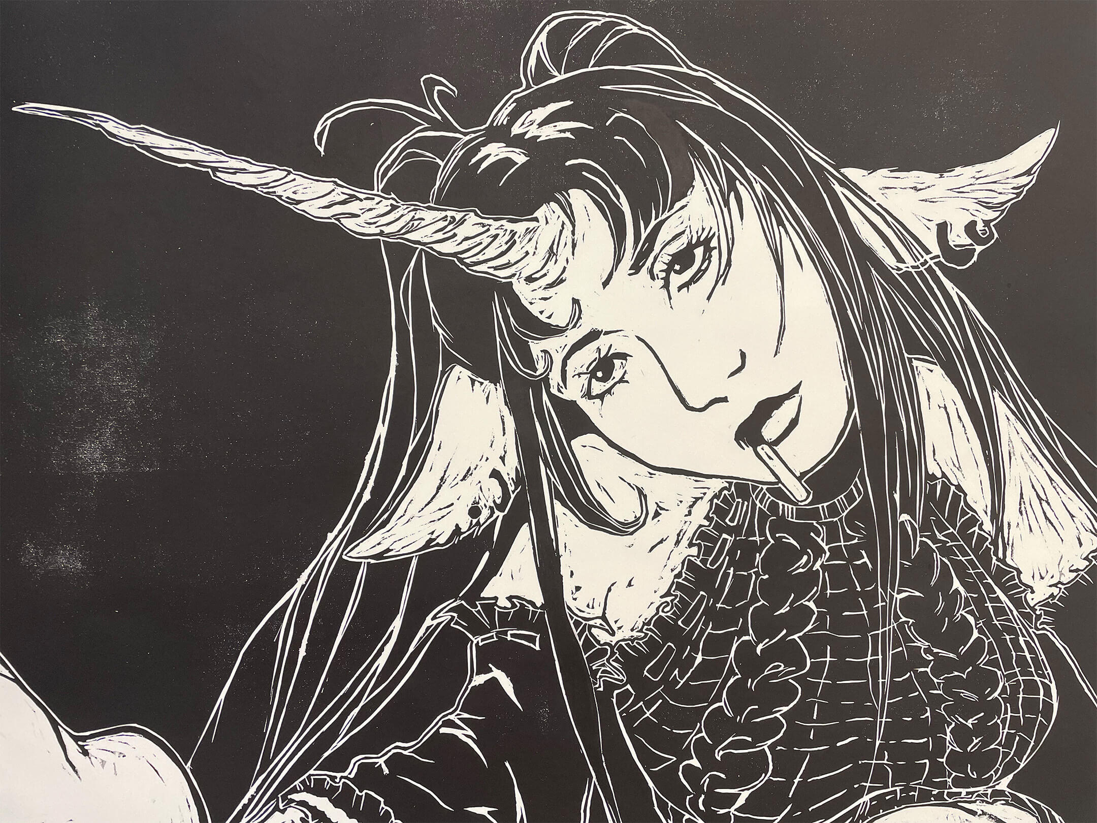 Moirai, 2023, woodblock print (detail), 36" × 48" × 1"